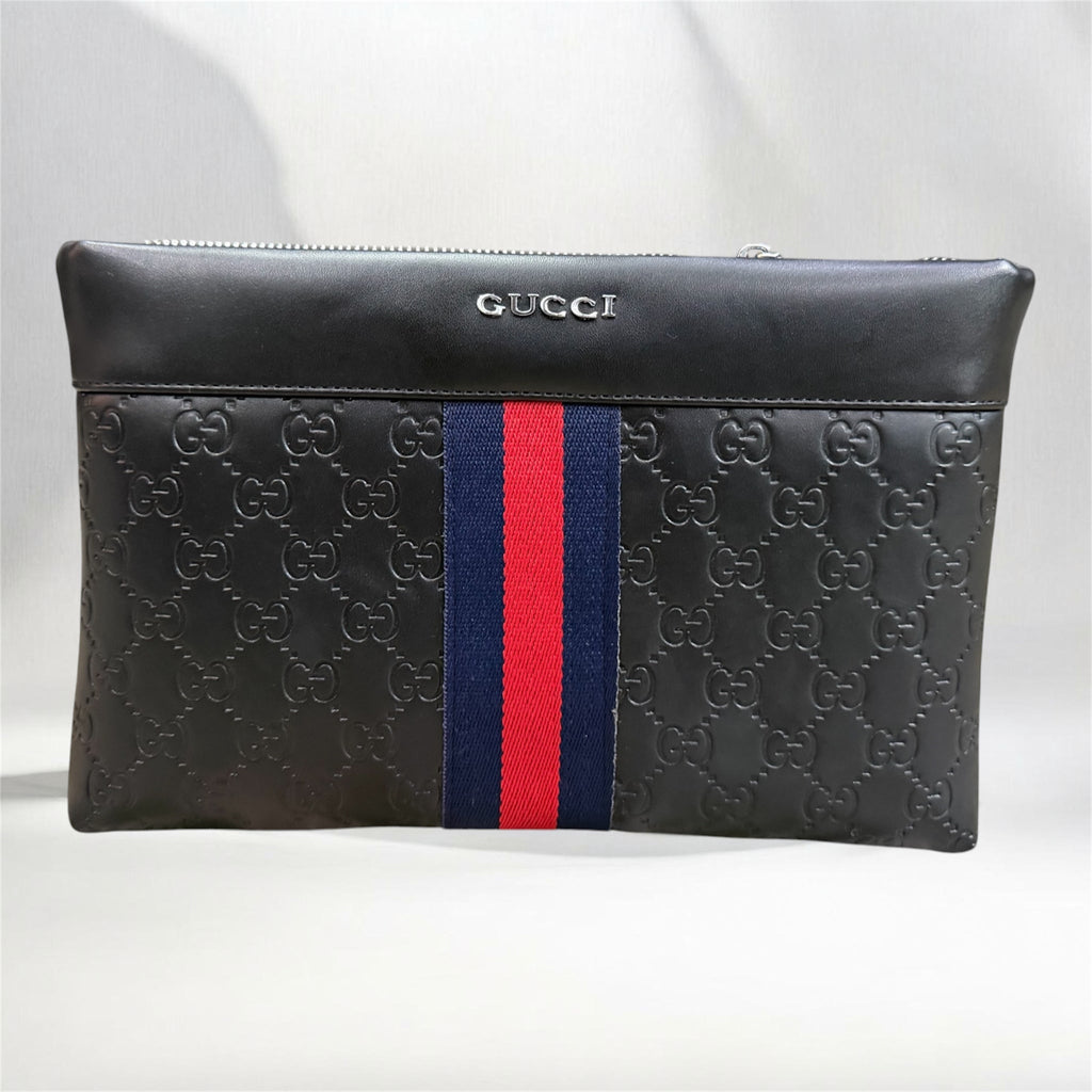 Black Embossed Monogram Wristlet Clutch Bag