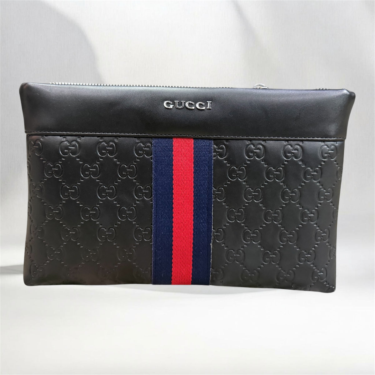 Black Embossed Monogram Wristlet Clutch Bag