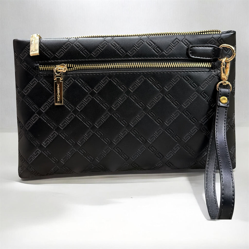 Black Quilted Clutch Bag – Elegant Gold Accent