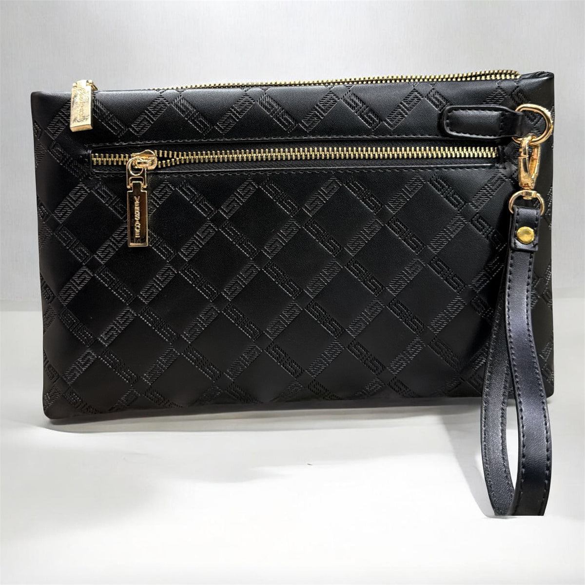 Black Quilted Clutch Bag – Elegant Gold Accent