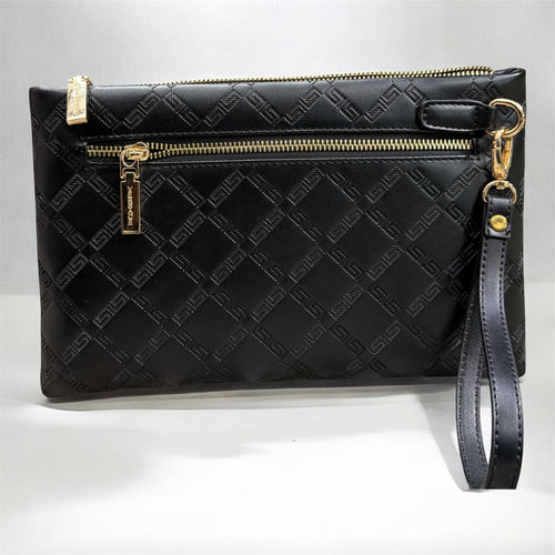 Black Quilted Clutch Bag – Elegant Gold Accent