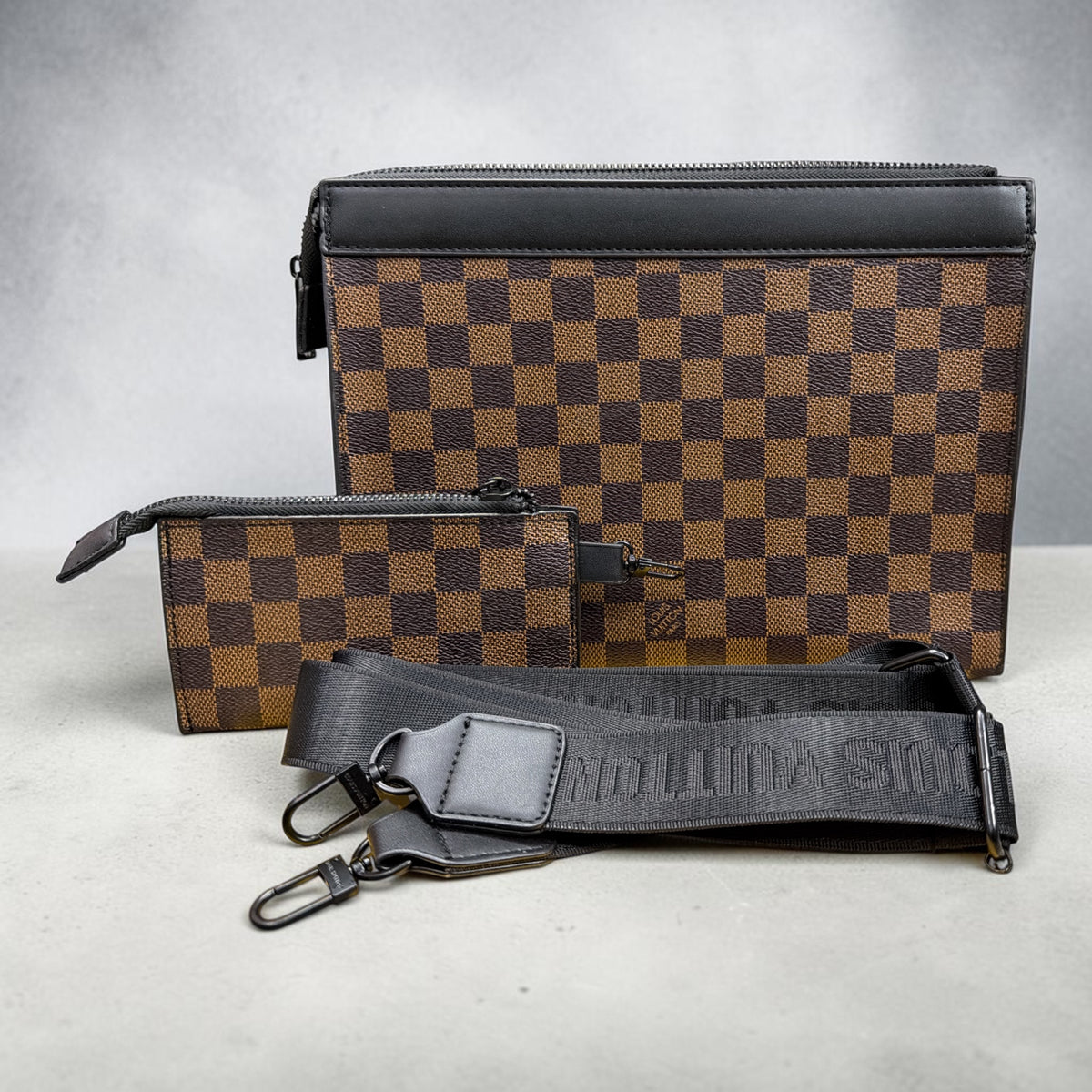 Monogram Checkered Handbag & Mini Pouch Set