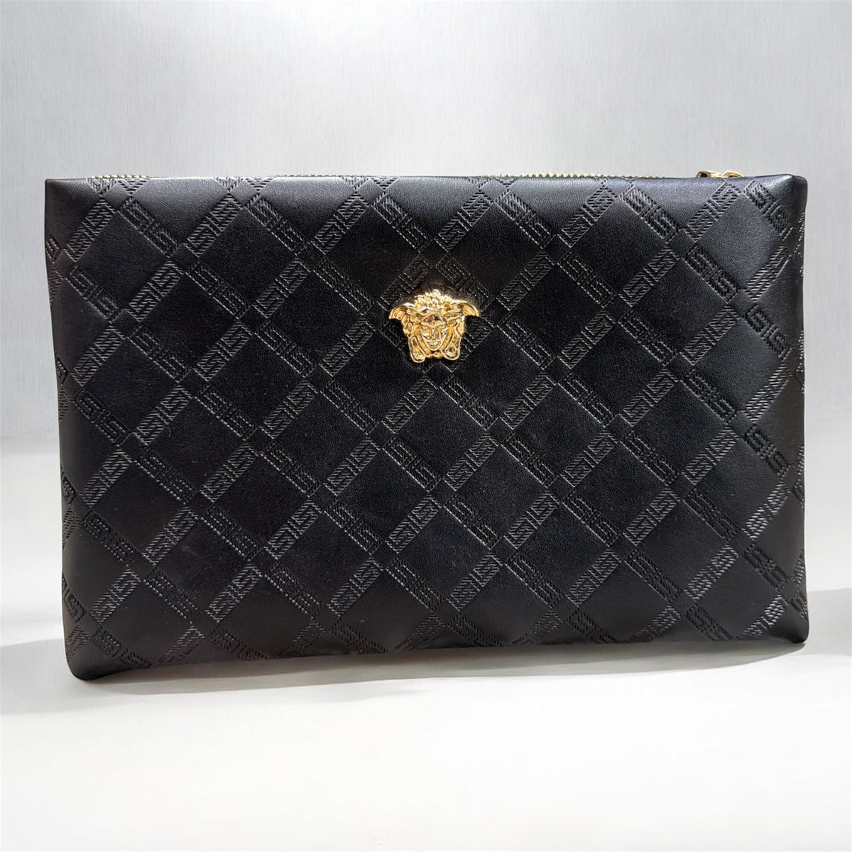 Black Quilted Clutch Bag – Elegant Gold Accent