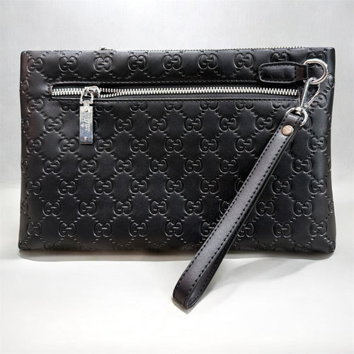 Black Embossed Monogram Wristlet Clutch Bag