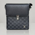 Louis Vuitton Damier check flap messenger bag with metal push lock closure.