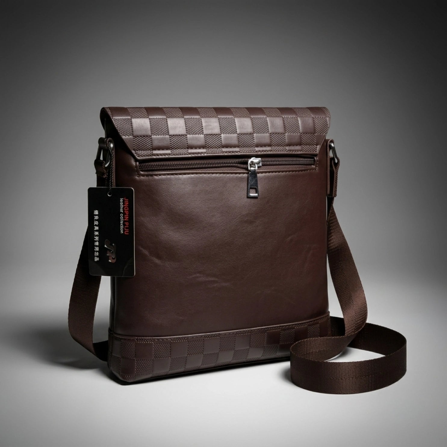 Louis Vuitton brown Damier Infini leather flap messenger bag with metallic logo plaque.