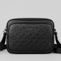 Louis Vuitton black Monogram Empreinte leather camera bag with front zip pocket and shoulder strap.