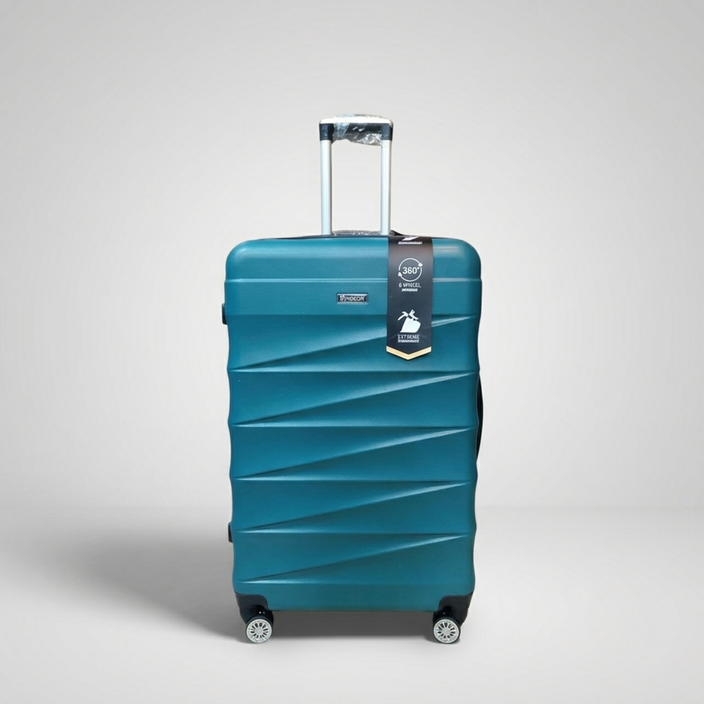Unicare burgundy textured hard shell spinner trolley bag with geometric diagonal grooves.